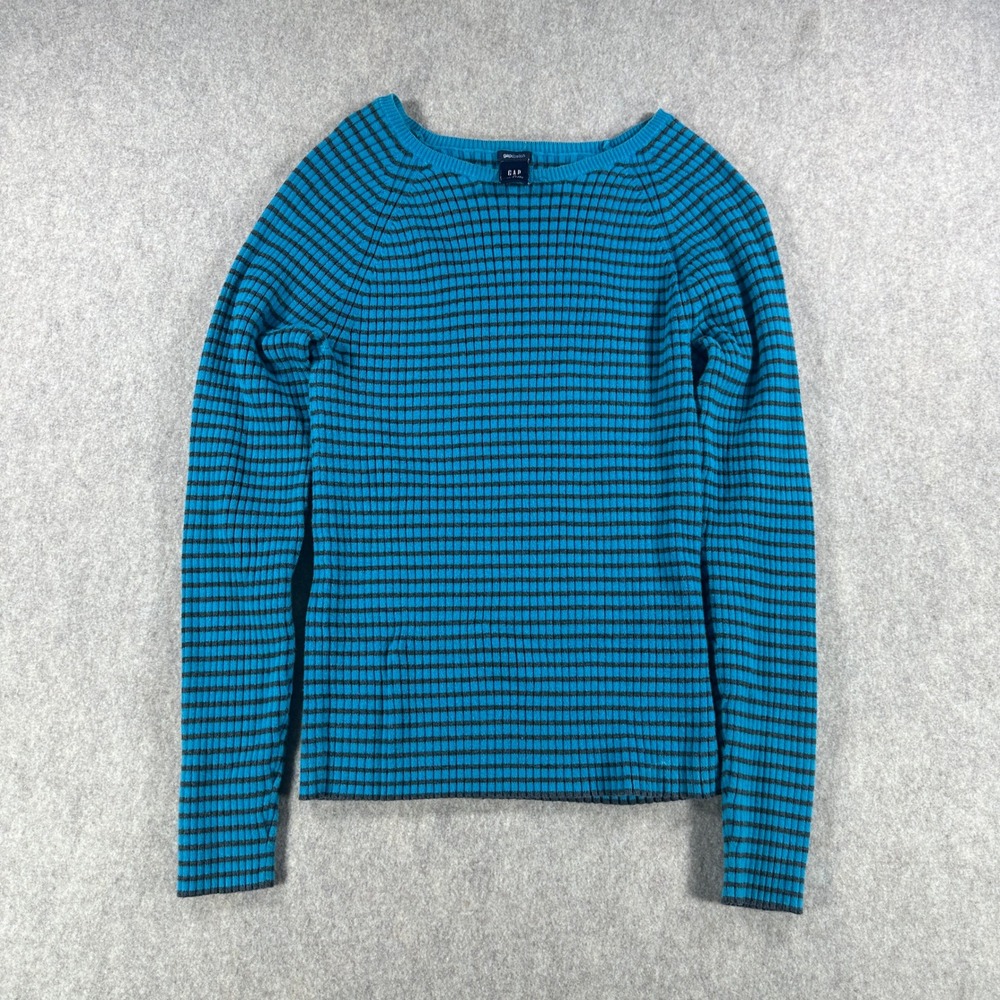 Gap Womens Stretch Boat Neck Ribbed Striped Long Sleeve Sweater Teal Size Large